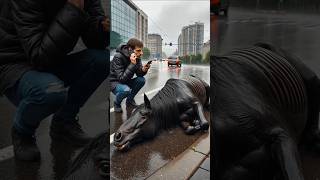 Man saved Weak black horse shorts animals weakanimals horse [upl. by Nnahgiel]