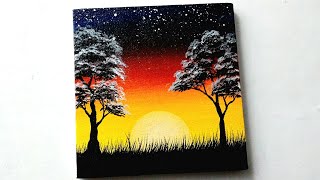 Canvas Painting Simple and Easy  Sunset [upl. by Aalst]