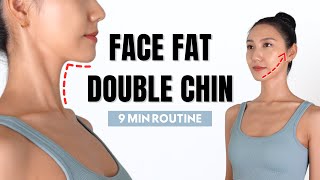 Get rid of DOUBLE CHIN amp FACE FAT✨ 9 MIN Routine to Slim Down Your Face Jawline [upl. by Pavier]