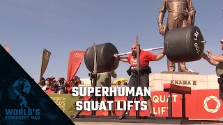 2017 Worlds Strongest Man  Superhuman Squat Lifts [upl. by Ilzel]