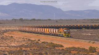 AUSTRALIAS OUTBACK IRON ORE TRAINS  Aurizon Distributed Power Ore Trains in South Australia [upl. by Suilenroc]