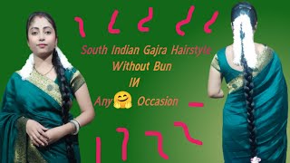 South Indian hairstyle without bungajra Hairstyle in verylonghair braidgajarahairstylelonghair [upl. by Aklim]