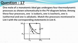 JEE Adv solutions physics 2018  One mole of a monatomic ideal gas undergoes four thermodynamic [upl. by Taima]