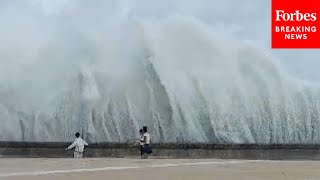 Waves Generated By Hurricane Milton Slam Into Cubas Coast As The Storm Approaches Florida [upl. by Mihe]