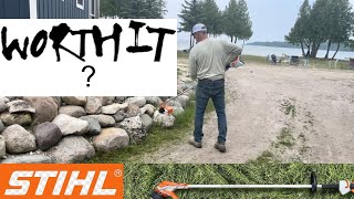 STIHL FSA 60R REVIEW Stihls biggest AK line of battery trimmers [upl. by Wylma]