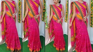 WOVEN HANDLOOM SAREE DRAPING WITH PERFECT PLEATSCOTTON SAREE DRAPINGWEDDING SERIES5 [upl. by Meilen233]