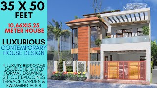 35X50 Feet 1750 Sqft Contemporary Modern House with Swimming Pool Barbeque amp Party Area  ID069 [upl. by Abijah]