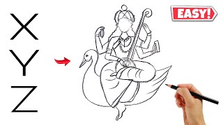 XYZ turns into Saraswati Maa Drawing  Vasant panchmi Drawing  Saraswati Puja Drawing [upl. by Malvia]