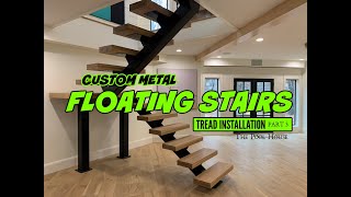 Custom Metal FLOATING Stairs  Tread Installation Part 3 [upl. by Acimot]