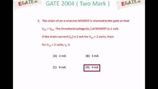 Problem on MOSFET  GATE 2004 ECE  Electronic Devices  wwwegatews [upl. by Erna]