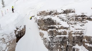 Two Young Ladies Dropping In for the First Time  Corbets Couloir  Jackson Hole Mountain Resort [upl. by Ayocat]