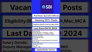 SBI Recruitment 2024 Specialist Officers shorts trending sbijobs sbirecruitment alloverindiajob [upl. by Fairfield597]