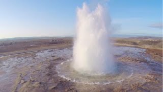 Aerial Iceland  The Great Geysir and Strokkur geysers Golden Circle Route DJI Phantom 2 [upl. by Demetris28]