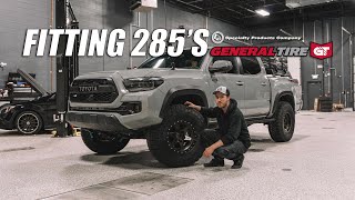 Fitting 285 Tires on a Tacoma OffRoad  SPC UCAs  Dobinson MRRs [upl. by Nosyrb832]