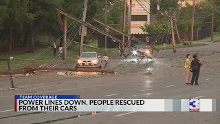 Downed power lines trap people in cars in Hickory Hill [upl. by Emmeline962]