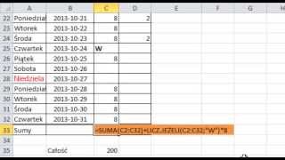 Excel  Podliczanie godzin pracy w miesiącu łącznie z płatnymi dniami wolnymi  widzowie 16 [upl. by Nwahsuq188]