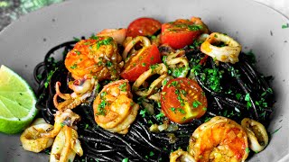 SQUID INK Spaghetti with Black Tiger Prawns and Squid [upl. by Naux]