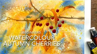 Beginners WATERCOLOR AUTUMN CHERRY PAINTING Loose Watercolour PAINTING Techniques Tutorial Landscape [upl. by Meares675]