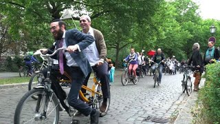 Imams rabbis ride tandems in Berlin rally for mutual respect [upl. by Aihtela]