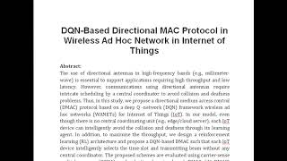 DQN Based Directional MAC Protocol in Wireless Ad Hoc Network in Internet of Things [upl. by Yelroc]