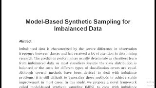 Model Based Synthetic Sampling for Imbalanced Data [upl. by Nawyt]