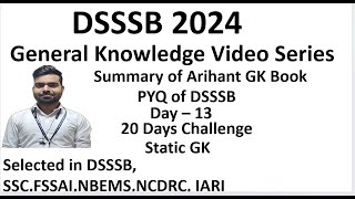 DSSSB Arihant GK Video Series Day13Static GK [upl. by Ohs]