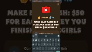 Make Easy Cash 50 for Each Survey You Finish  MemeGirls New secret code memeficode AI youtube [upl. by Eanram]