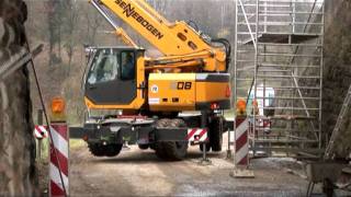 SENNEBOGEN  Lifting works 608 Multicrane with working platform on bridge site [upl. by Eelrebma]