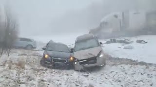 Raw video Deadly 50car pileup on I81 in Pennsylvania [upl. by Merrile]