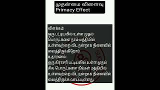 முதன்மை விளைவு Primacy Effect psychology facts about human behaviour tamil effects [upl. by Lek381]