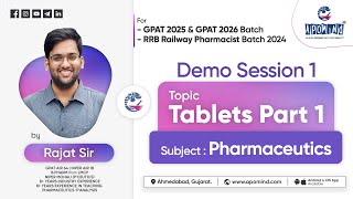 Tablets Part 1  Demo session for GPAT 2025 amp 2026 Batch  RRB Pharmacist Batch 2024 [upl. by Buttaro932]