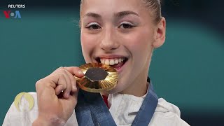 17yearold Kaylia Nemour wins historic Olympic gold medal for Algeria [upl. by Etnoid]