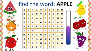 Fruits Word Search Game  Find the words in the word search  English Words  Fun Learning Videos [upl. by Theron]