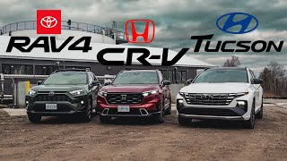 2024 Toyota RAV4 vs Honda CRV vs Hyundai Tucson Comparison Review  Compact SUV Battle [upl. by Eigger727]