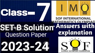 IMO Class 7 SetB Solution  Maths Olympiad Class 7 Answer Key  IMO Class 7 Solution 202324 sof [upl. by Irisa863]