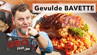 BBQ recept  Gevulde BAVETTE met ham kaas en hoemoes  Ik BBQ voor jou [upl. by Arihppas]