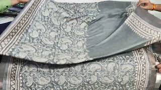 EP 113 Tussar Silk With Kalamkari Designer Kantha Work Saree Full Grey Color Saree [upl. by Farver]