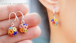 Multicolor beaded bead earrings How to make beaded earring Beading tutorial [upl. by Esalb]