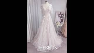 HEBEOSALinePrincess Tulle Applique Vneck 12 Sleeves Court Train Wedding Dresses [upl. by Nocaed]