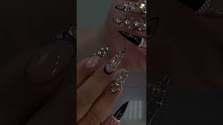 Black Nails with Brilliant Diamond Sparkle 💎🖤 nailart [upl. by Arbed]