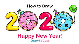 How to Draw 2020  Happy New Year Art [upl. by Naashar]