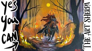 Headless Horseman 🌟🎨 How to Paint tutorial for Beginners 13 days of Halloween [upl. by Haliek486]