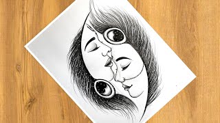 Radha Krishna Drawing Easy Trick  Step By Step  How To Draw Radha Krishna  Pencil Tutorial [upl. by Jae]