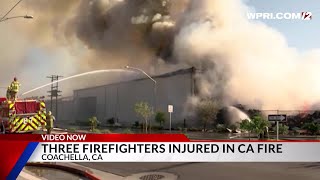 Video Now Three firefighters injured by CA structure fire [upl. by Naenej66]