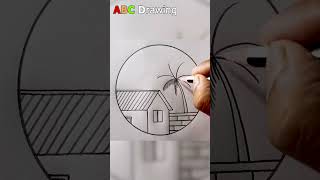 House Scenery Drawing In a Circle  Easy Drawing and pencil sketch shorts [upl. by Aicre]