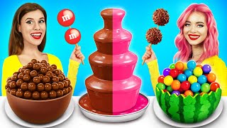 Chocolate Fountain Fondue Challenge  Chocolate Candy Battle 24 Hours by YUMMY JELLY [upl. by Peih]