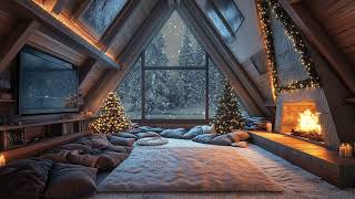 Winter Chill Snowfall Gentle Winds and Cozy Fireplace Crackles for Deep Relaxation amp Comfort [upl. by Acinnej431]