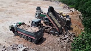 Incredible Talent Control Machinery Powerful Bulldozer Pushing Stone to Water 25T Truck Unloading [upl. by Aseram]