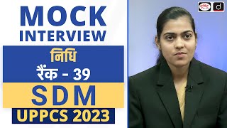 UPPCS 2023 Topper  Nidhi SDM Rank39  Mock Interview  Drishti PCS [upl. by Riamu]