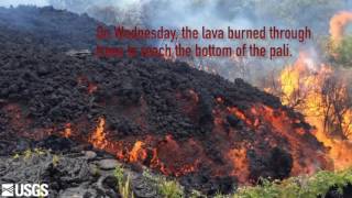 Kilauea lava tumbles down pali reaches coastal plain [upl. by Deeyn941]